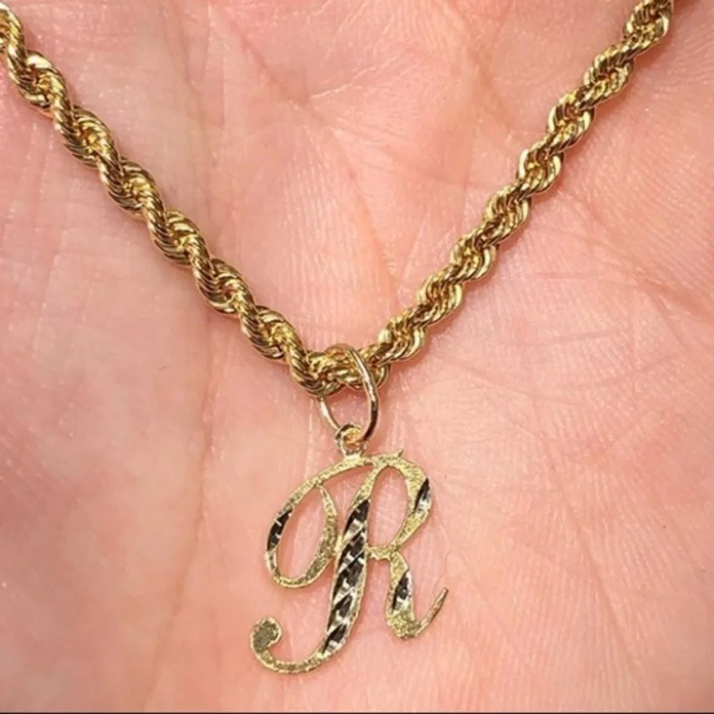 14K yellow Gold initial R Pendant all letters available in all letters